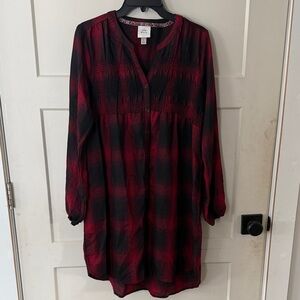 Knox Rose Red and Black Plaid Long Sleeve Dress